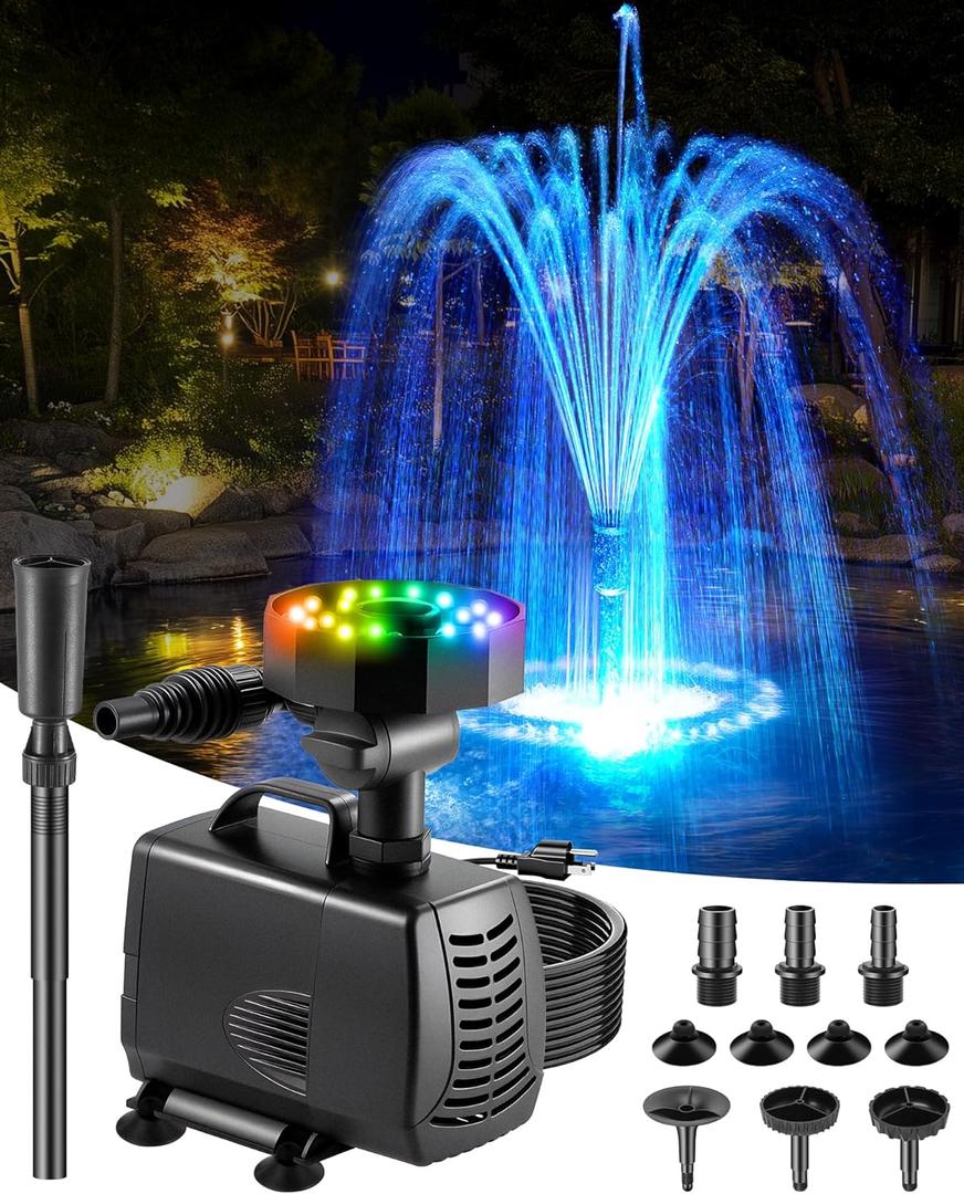 Submersible Pump RGB Pond Filter System Kits,3-in-1 Pond Filter Fountain with Colorful Lights,660GPH Pond Filter Box,Multi-layer Filtration, Applicable to Garden Pond,Fish Tank,Water Feature (Black)