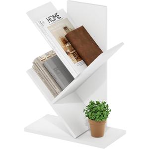 Furinno Tree Book Shelf, 3-Tier Bookshelf with Angled Open Shelf, Tree Bookcase for Room Decor, 8.4 x 15.7 x 21.3, for Organization and Storage, for Living Room, Bedroom, Home Office, White