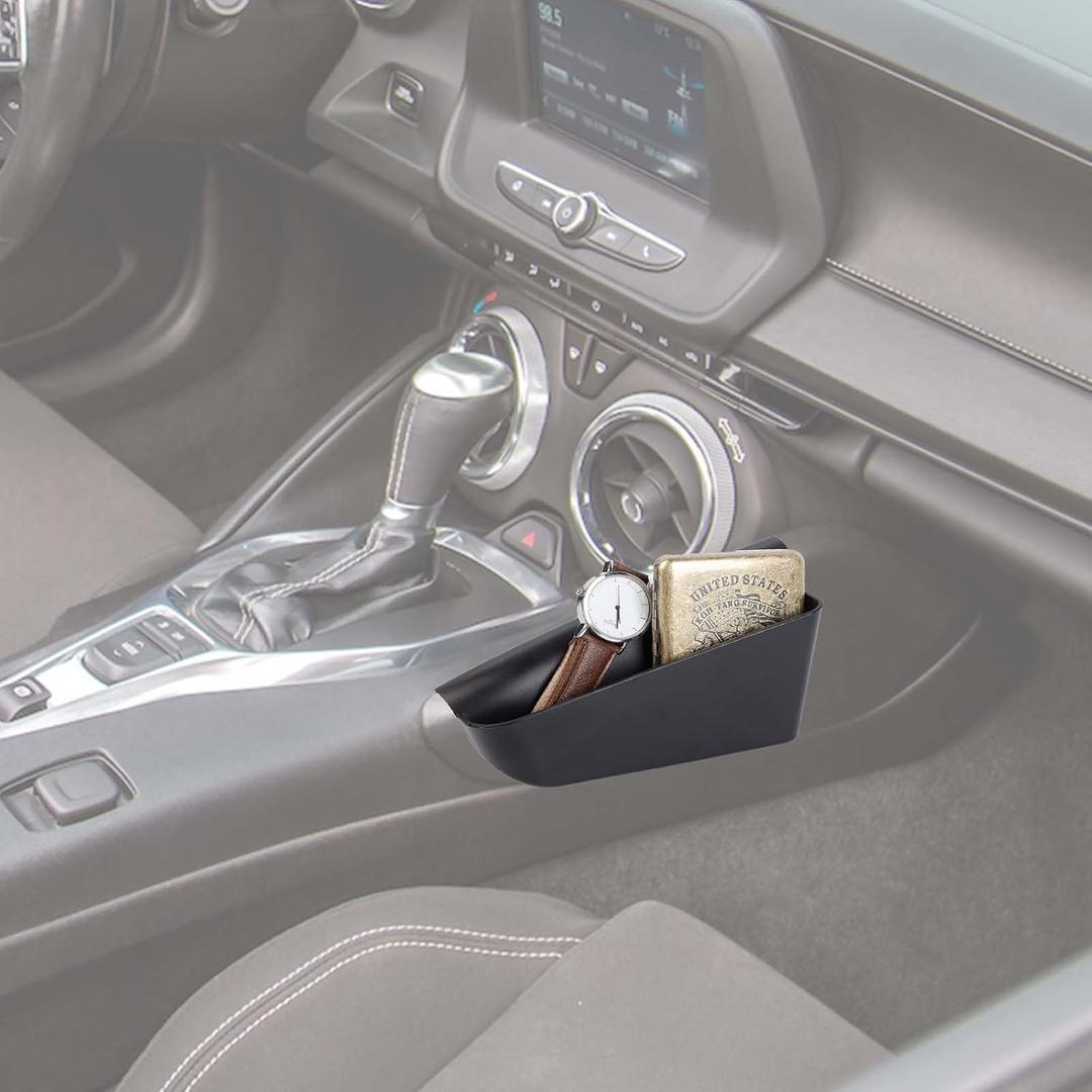 Hoolcar Gear Shift Storage Box Center Console Organizer Tray Console Side Pocket Organizer Compatible with Chevrolet Camaro 2016-2023, Black, Interior Accessories