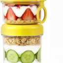 LKTKJDS On the Go Yogurt Parfait Snack Cup 26 oz with Spoon & Lid, 100% Leak Proof Granola Holder for To Go Breakfast Cereal Fruit Overnight Oats Container Reusable, Travel Hiking Camping (yellow Oatmeal Cup)
