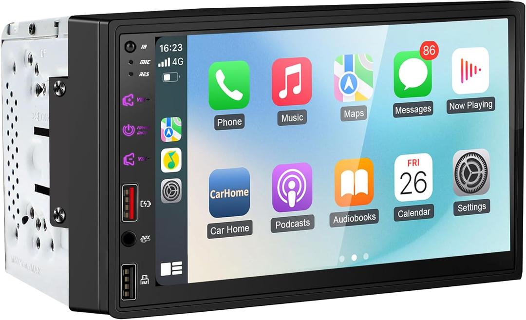 7" Double Din Car Stereo with Wireless Apple CarPlay & Android Auto, Built-in DSP Exclusive, 240W Hi-Power Audio, Bluetooth 5.3 Handsfree, FM Radio, Steering Wheel Control