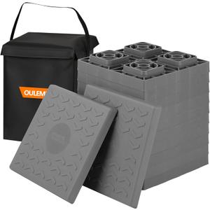 OULEME 12 Pack RV Leveling Blocks, Stackable Jack Blocks, Interlocking Leveling Pads with Carrying Bag, for Camper Travel Trailer, Gray