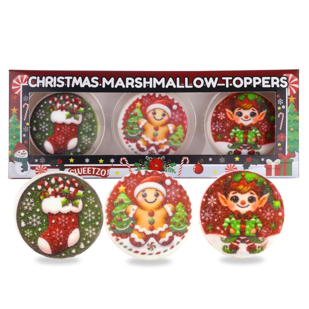 2 x Christmas Marshmallow Toppers, Perfect for Hot Cocoa Toppings or Dessert Decorating Candy, Assorted Holiday Designs (3 Count)