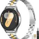 Slim Metal Compatible with Samsung Galaxy Watch 7 band, 20mm Stainless Steel Strap for Galaxy Watch Bands 40mm 44mm Women, Dressy Thin Chain Bands for Galaxy Watch FE/ 6/5/ 4/ Active 2 (Gold/Silver)