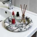Marble Natural Round Bathroom Vanity Serving Tray, Decorative Storage Tray Circular Edge (Cloud Green)
