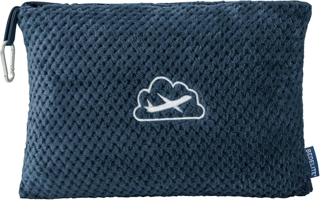 BEDELITE Travel Blanket with Bag, Ultra-Soft Jacquard Fleece Blanket with Luggage Sleeve & Backpack Clip, Airplane Blanket Travel Essentials, Navy (40"x65")