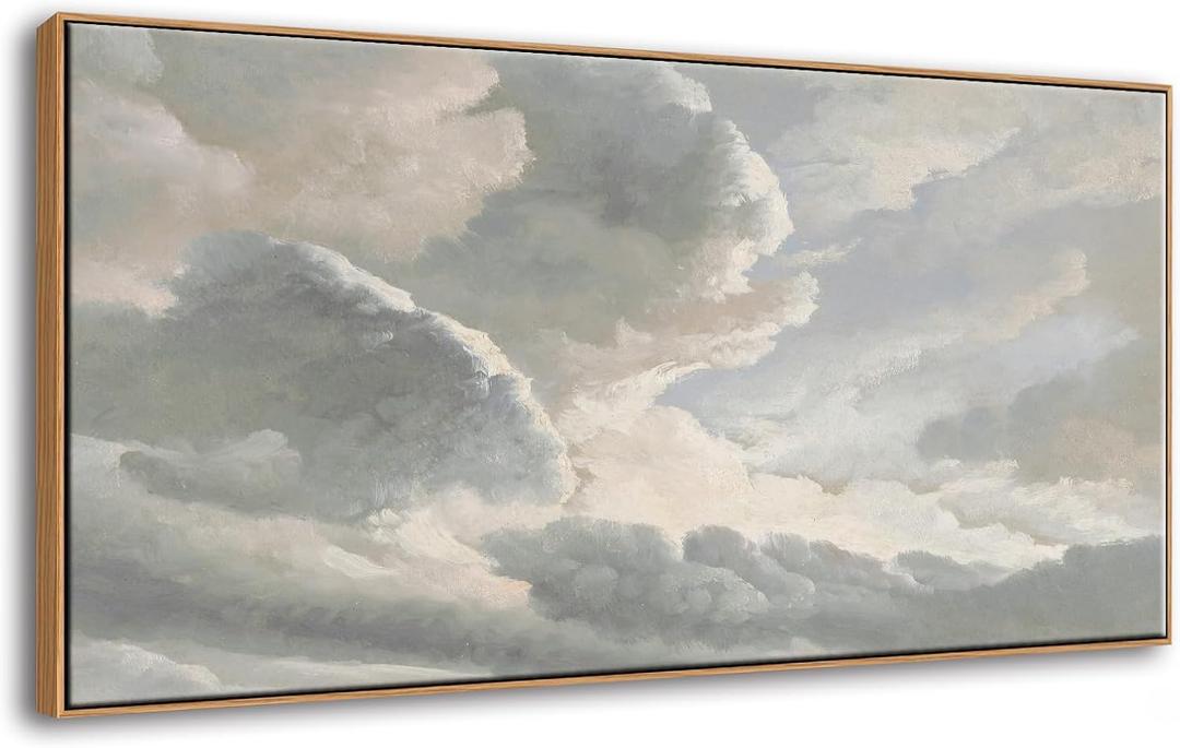 DJSYLIFE Framed Canvas Wall Art, Clouds with a Sunset Vintage Painting Prints, Classical Sky Cloud Pictures Nature Wall Art, Modern Farmhouse Country Decoration, Home Bedroom Living Room Decor 20"x40"