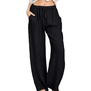 yoeasy Women Cotton Linen Drawstring Wide Leg Pants High Waisted Casual Loose Trousers with Pockets