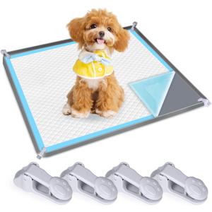 Dog Pee Pad Holder, Dog Potty Tray Silicone Puppy Pad Holder Tray Fits for 24" x 24" Training Pads, Puppy Potty Tray With 4 Clamps No Spill Raised Lip High Edge for Indoor Floor Protection (Dark Grey)