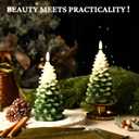 BRONYPRO 2 Pcs Christmas Tree Flickering Flameless Candles, Real Wax LED Candles Battery Operated, Christmas Home Wedding Decor, Set of 2, White-to-Green (7.3" X 3.5")