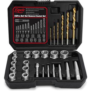Eapele Bolt Extractor Set, Stripped Nut Remover Twist Sockets, Fit 3/8" Square Drive with Solid Storage Case(26pcs, Black)