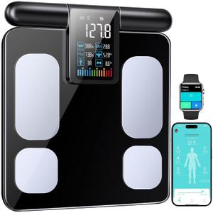 KUAIVO 8-Electrode Smart Body Fat Scale with Handle, 28 Body Metrics, Segmental Measurements for Arms/Legs/Torso for Arms/Legs/Torso, Large Display, App Sync, 180kg/400lbs