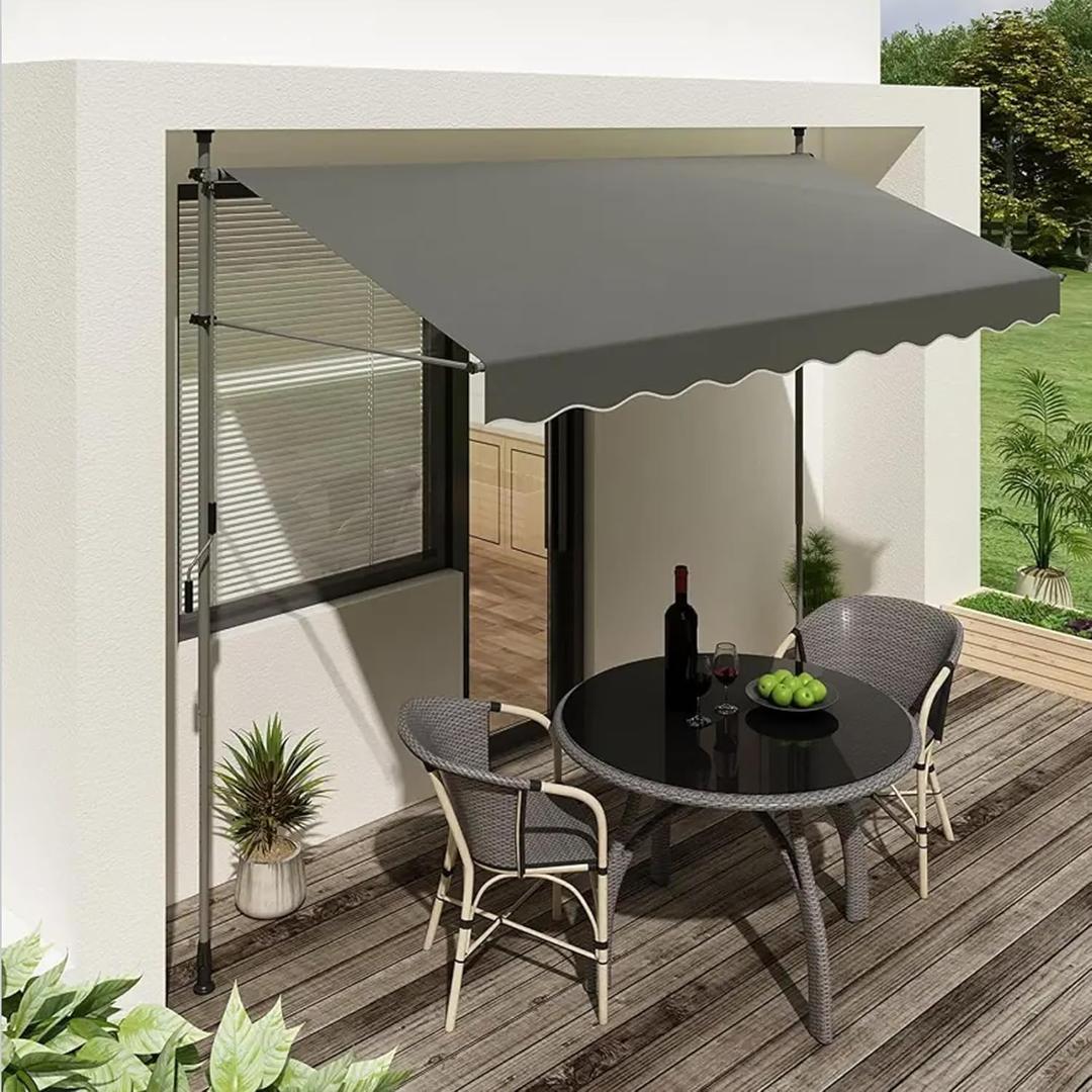 Manual Retractable Awning, 118" x 47"Outdoor Retractable Patio Awning Sunshade Shelter, Adjustable Patio Door Window Awning Canopy with Sun Shade Curtain for Backyard (Light Gray)
