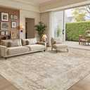 Madane 8x10 Area Rugs for Living Room, Machine Washable Vintage Neutral Rug with Non-Slip Backing, Soft Large Throw Rug, Thin Carpet for Bedroom Dining Room Farmhouse (8 x 10, Beige/Brown)