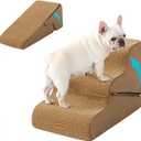 Gardner Pet Dog Stairs for Small Dogs 16.5" H, 2 in 1 Transformable 3-Step Pet Stairs and Dog Ramp for Couch (13-20 in), Brown Adjustable Pet Steps with Non-Slip Waterproof Cover and CertiPUR-US Foam