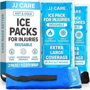 JJ CARE Gel Ice Packs Reusable (Pack of 2) - Ice Packs for Injuries Reusable - Soft Ice Pack for Injuries with Wrap - Flexible Therapy, for Knee, Back, Neck, Wrist, & Ankle