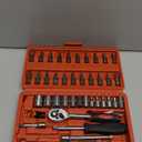 Egofine 46 Pieces 1/4 inch Drive Socket Ratchet Wrench Set, with Bit Socket Set Metric and Extension Bar for Auto Repairing and Household, with Storage Case
