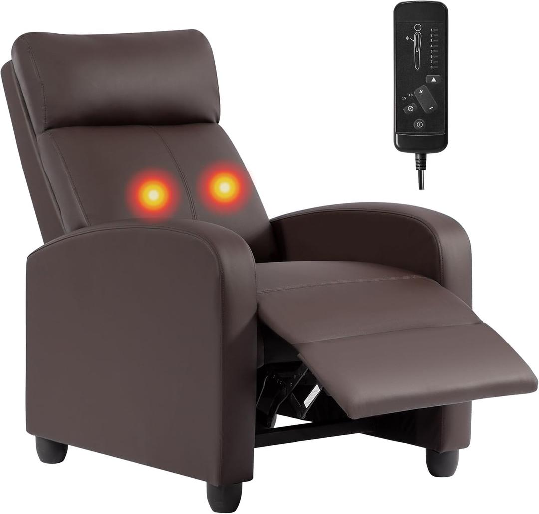 BestMassage | Recliner Chair | with 2 Point Massage Function | Leather Dark Brown | with Lumbar Support, Adjustable Push Back, Footrest & Padded Seat | Easy Assembly | for Living Room, Home Theatre, Leather Dark Brown