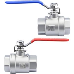 1-1/2'' Full Port Ball Valve, NPT Female 316 Stainless Steel Heavy Duty Ball Valve for Water, Oil and Gas with Handle WOG1000 (2PCS)