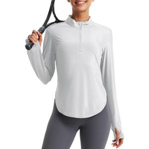 Libin Women's Athletic Running Shirt Long Sleeve Quarter Zip Pullover Moisture Wicking Quick Dry Workout Gym Shirts (Light Grey)