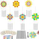 Silipull 24 Sets Lotus Wind Chimes Craft for Kids Color Your Own Windchime DIY Unfinished Wood Hanging Ornaments Coloring Wind Chime for Kids Gifts School Home and Party Supplies