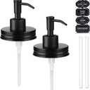 Amolliar Mason Jar Liquid Soap Dispenser Pump, Rust Proof Stainless Steel Lid, Cute Farmhouse Decor for Kitchen, Bathroom, Refill Liquid Soap Pump for Hand Soap, Dish Soap, Lotion Soap, Black 2 Pack