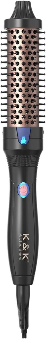 K&K Ceramic Tourmaline Ionic 1.25 Inch Heated Curling Brush - Volumizing Hot Brush for Root Volume, Loose Curls and Styling