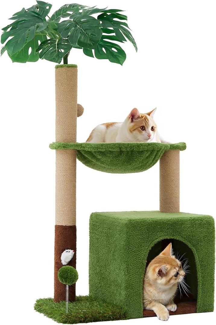 Woochpet 37" Cat Tree Tower for Indoor Cats2-in-1 Multi-Functional Comfort with Premium Sisal Scratching Post, Cat Cando with Mouse Hole and Plush Toy Ball Large Hammock for Kitty or Small Cats (96*49*30)
