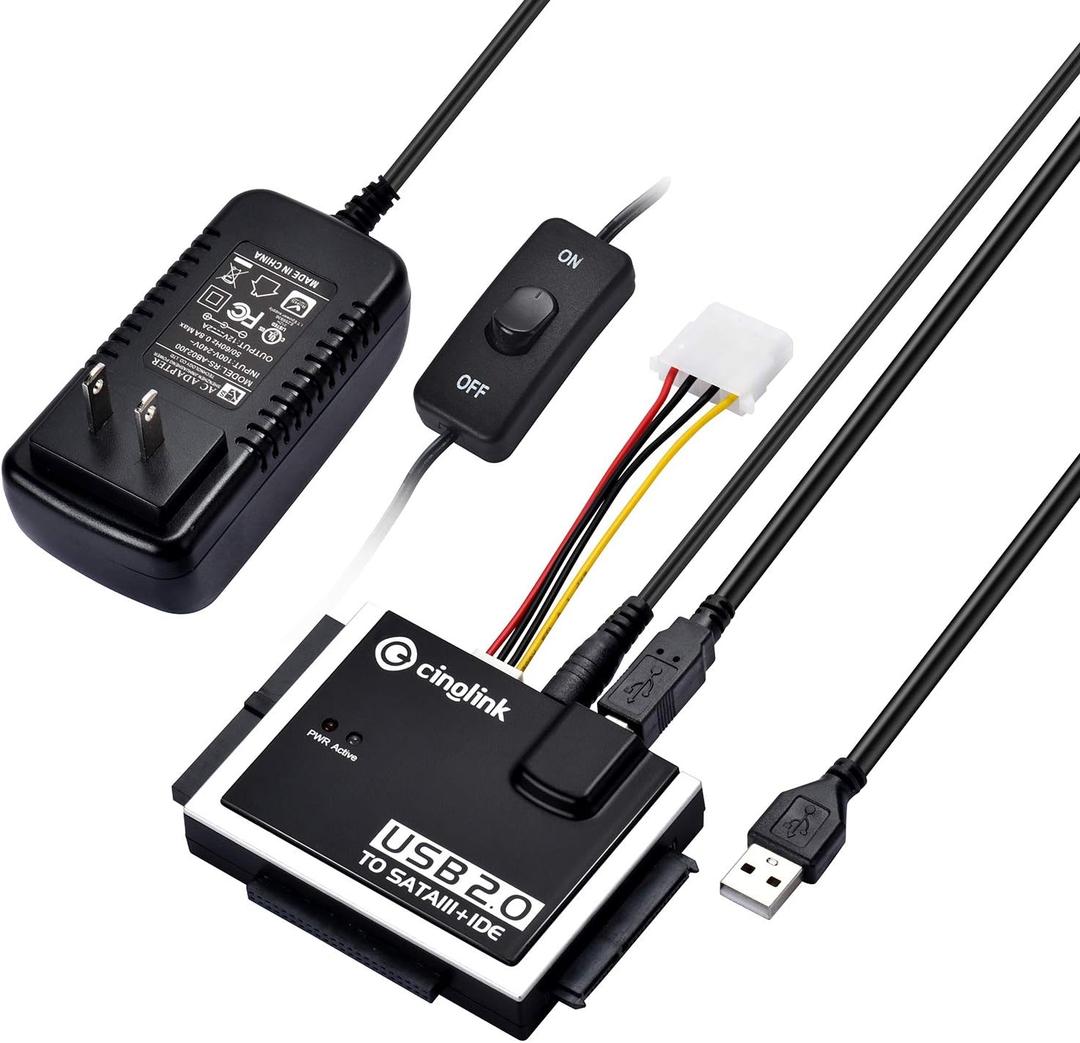 Cinolink hard drive reader IDE SATA PATA USB 2.0 for Hard Drive Disk HDD 2.5" 3.5" with External AC Power Adapter