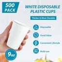 Lilymicky 500 Pack 9 oz Disposable Plastic Cups, 9 Ounce White Party Drinking Cups for Birthday Parties, Picnics, Ceremonies, and Wedding