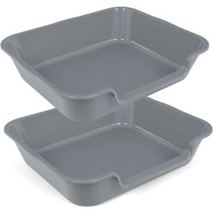 2 Pack Extra Large Dog Litter Box Pan Tray (ABS Material), Low Entry Jumbo Senior Litter Boxes for Multiple Kitten Big Cats, Pet Safe Indoor Dog Potty (Dark Gray, 24" L x 20" W)