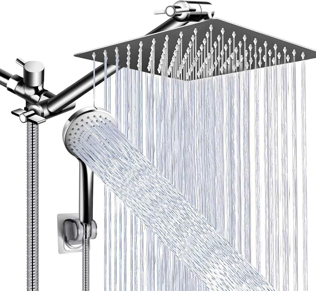 10" Shower Head, High Pressure Angle Adjustable Shower Head with Handheld Spray Combo, Five Mode Handheld Shower Head Bathroom, Silver