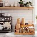 Coffee Station Organizer for Counter Wood Countertop Accessories Organizer Coffee Pods Holder Storage Basket for Pods Condiment Syrup Tea Cups Stirrers for Rustic Bar Decoration (Natural)