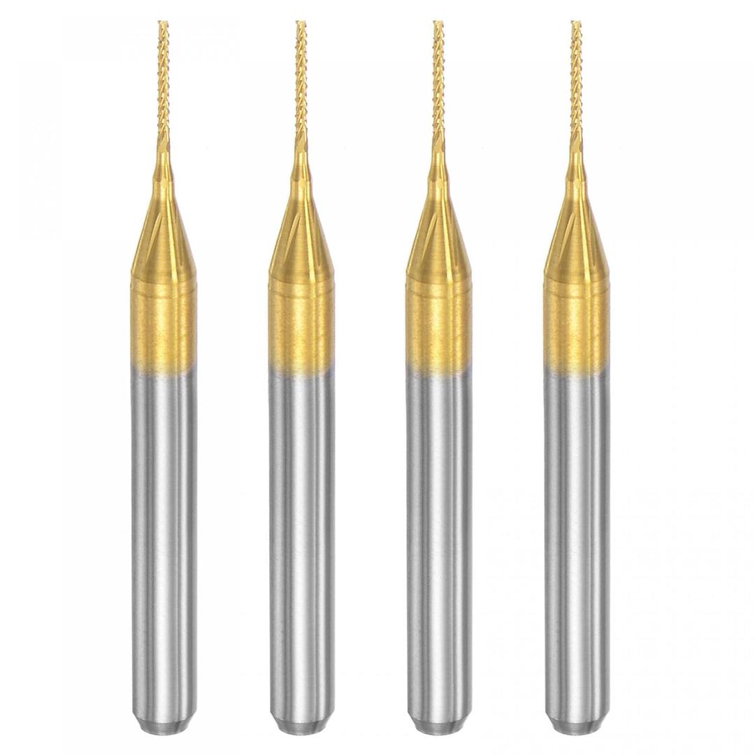 uxcell End Mill CNC Router Bits, 1/8" 3.175mm Shank 0.6mm x 5.5mm Titanium Coated Tungsten Carbide Engraving Milling Cutter for PCB Plastic Fiber Wood 4pcs