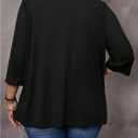 OYOANGLE Women's Plus Size 3/4 Sleeve Open Front Cardigan Dressy Casual Lightweight Jackets Outerwear Black 3X-Large Plus (Black, XXXL)