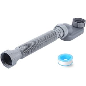 Low Profile 1 1/2 P Trap, Flexible Bathtub Shower Drain Pipe, Flat P Trap Freestanding Tub Drain for Bath