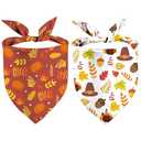 Thanksgiving Dog Bandanas Fall Leaves Reversible Triangle Bibs Dog Scarfs Autumn Double Sided Puppy Pet Kerchief 2 Pack (Thanksgiving-01)