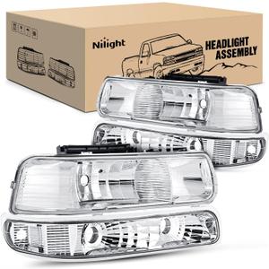 Nilight Headlight Assembly for 1999 2000 2001 2002 Chevy Silverado 1500 1500HD 2500 2500HD 3500 Chevrolet Tahoe Suburban Replacement Headlamp Housing Bumper Lights Set
