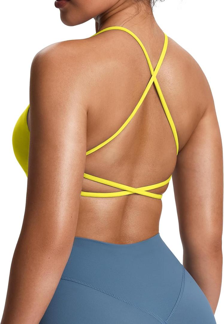 Aoxjox Women's Workout Sports Bras Fitness Ivy Low Impact Bra Yoga Crop Tank (Vibrant Yellow, Medium)