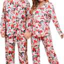 RAISEVERN Couples Christmas Matching Pajamas 2 Piece Women Men Xmas Pjs Soft Pajama Set Long Sleeve Loungewear Warm Sleepwear