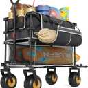 400L Double Decker Beach Wagon-500LBS Heavy Duty Beach Cart with 9" Big Balloon Wheels for Sand,Folding Collapsible Wagon with Side Pocket for Beach, Fishing, Camping,Outdoor(Black)