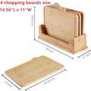 14.56"L x 11"W Bamboo Cutting Board Set of 4 - Wood Cutting Board Set with Holder, Chopping Boards Set with Food Icons, Juice Groove - Ideal for Meat, Fish, Bread, Vegetable, Fruit Chopping