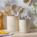 famiware Ocean Utensil Holder, 7.2"+5.8" Ceramic Kitchen Utensil Holder for Countertop, Cooking Utensil Crocks, Utensil Organizer for Spatula & Spoon, Kitchen Decor, Set of 2, Vanilla White