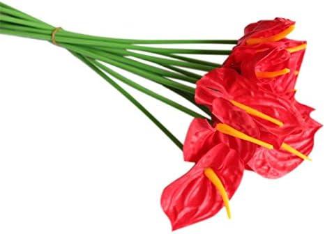 9Pcs Artificial Anthurium Flowers Real Touch Fake Flower for Home Decor Floral Arrangements Bouquets (Red)