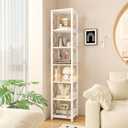 IBUYKE 6-Tier Tall Narrow Bookcase,Wood Corner Shelf Storage Display Rack for Small Spaces,Free Standing Open Bookshelf Square Shelf Tower for Home Office Living Room Bathroom, White