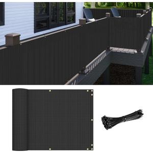 Patio Balcony Privacy Screen Black, 2.5' x 12' Screen Mesh Railing Cover for Apartments, Outdoor Privacy Screen with Zip Ties for Deck Shade Backyard Fence Panel Temporary Porch Fencing