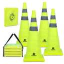 RoadHero 28 Inch 4 Pack Collapsible Traffic Safety Cones, Lime Green Pop-up Cones with Reflective Collar for Road Safety, Driving Training, Parking Lots