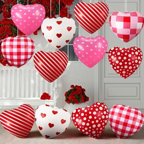 Jetec 12 Pcs Inflatable Heart Blow up Outdoor Decorations with LED Lights PVC Hanging Ornament for birthday Wedding Anniversary holiday Decoration(Mixed Color,Cute)