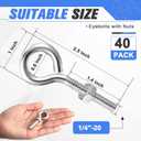 40 Pack Eye Bolts with Nuts Galvanized Steel Eye Screw Hooks for Hanging, Cable Routing and Anchoring, Heavy Duty Hardware for DIY Furniture, Garage, Outdoor Project(1/4-20 x 2-1/2,Silver)
