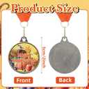 Happy Thanksgiving Medals Bulk with Neck Ribbons, 2 Inch Autumn Harvest Pumpkin Trophies for Thanksgiving Family Games, Contests, Fall Holiday Party Prizes